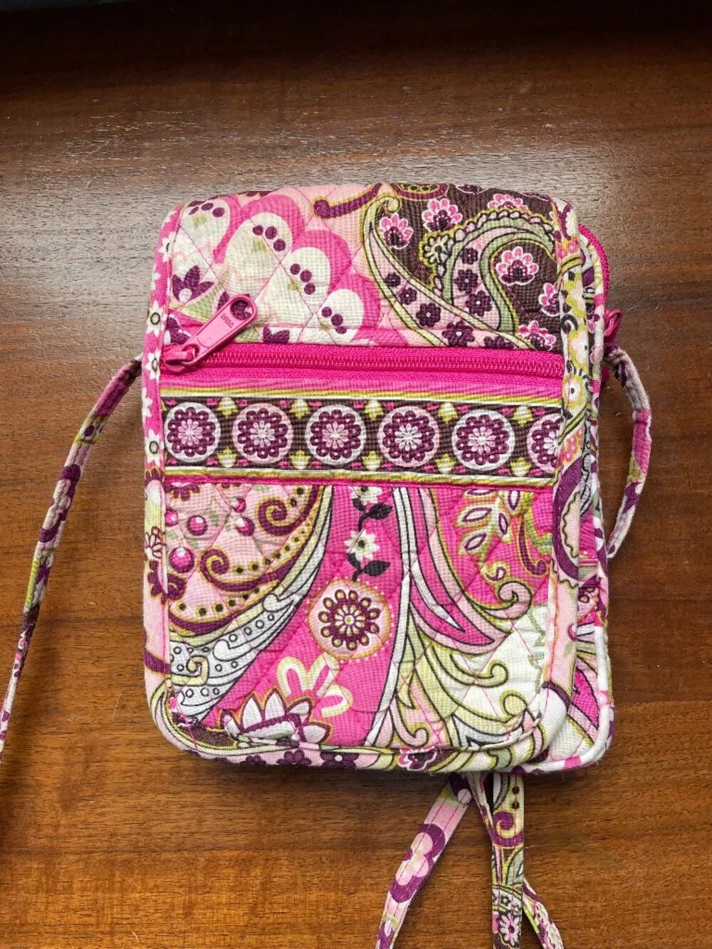 Vera Bradley Pink Green Brown Flap Closure Crossbody Bag